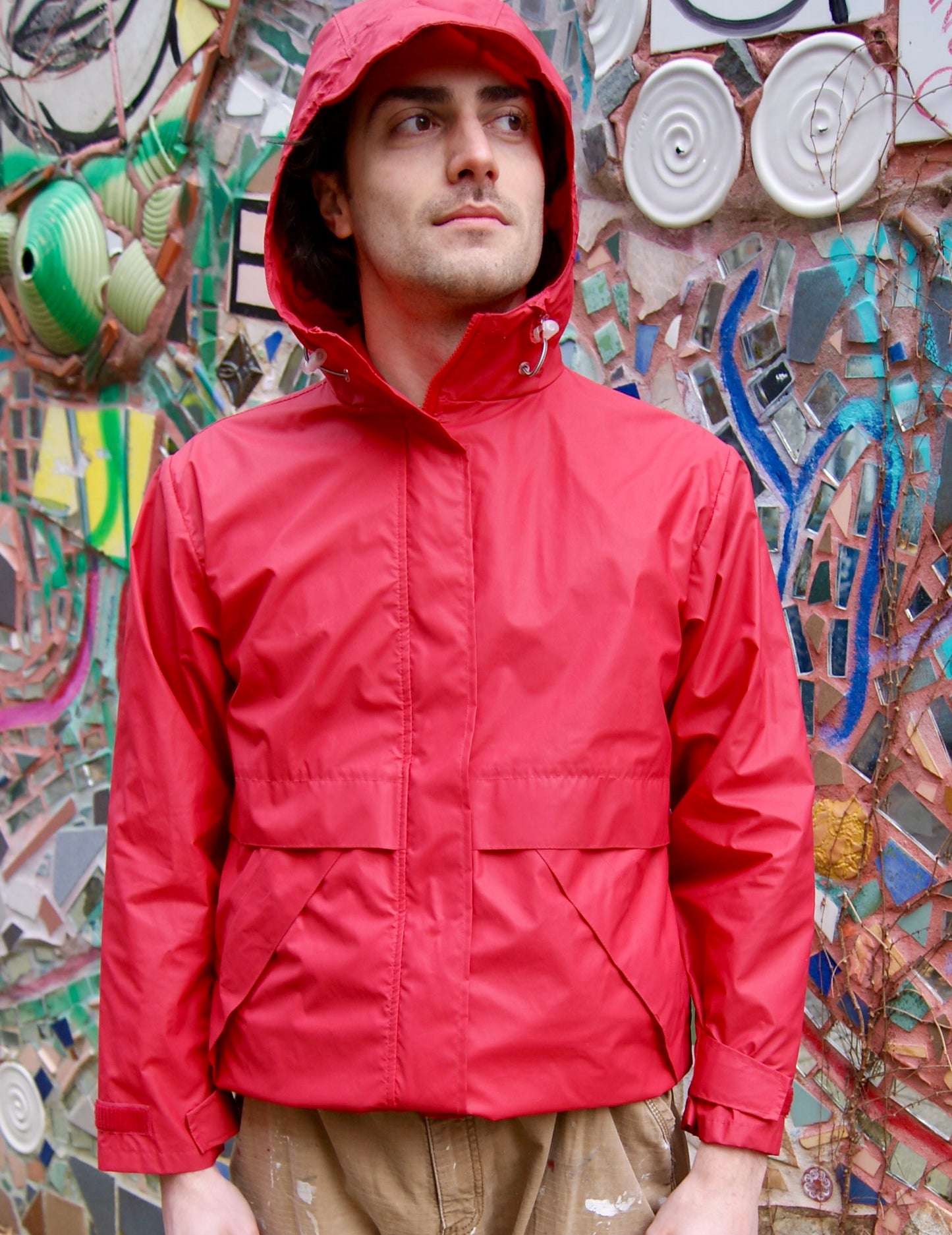 Straightforward rain shell from Land’s End with generous fit for layering underneath.