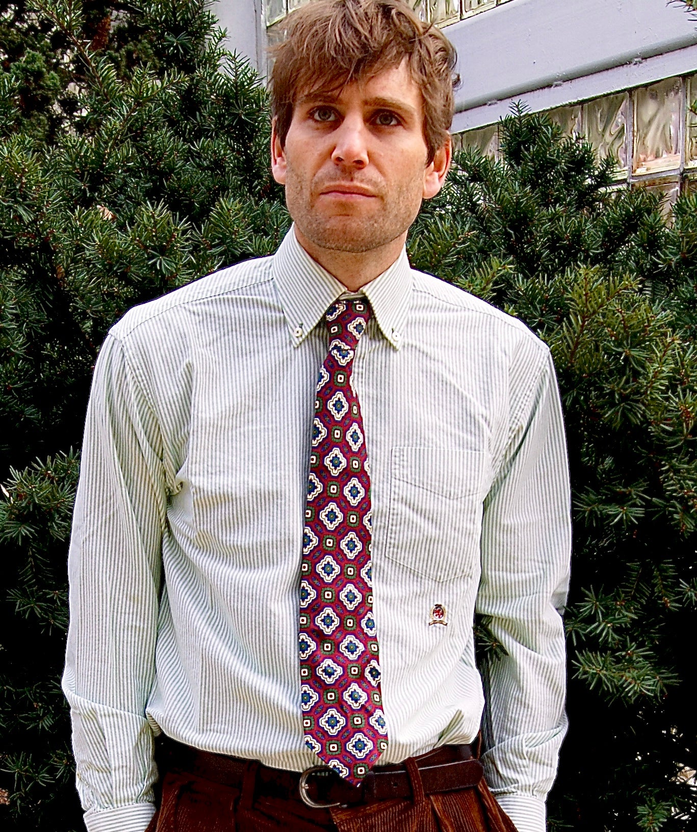 Tommy Hilfiger Green & White Striped Oxford Shirt