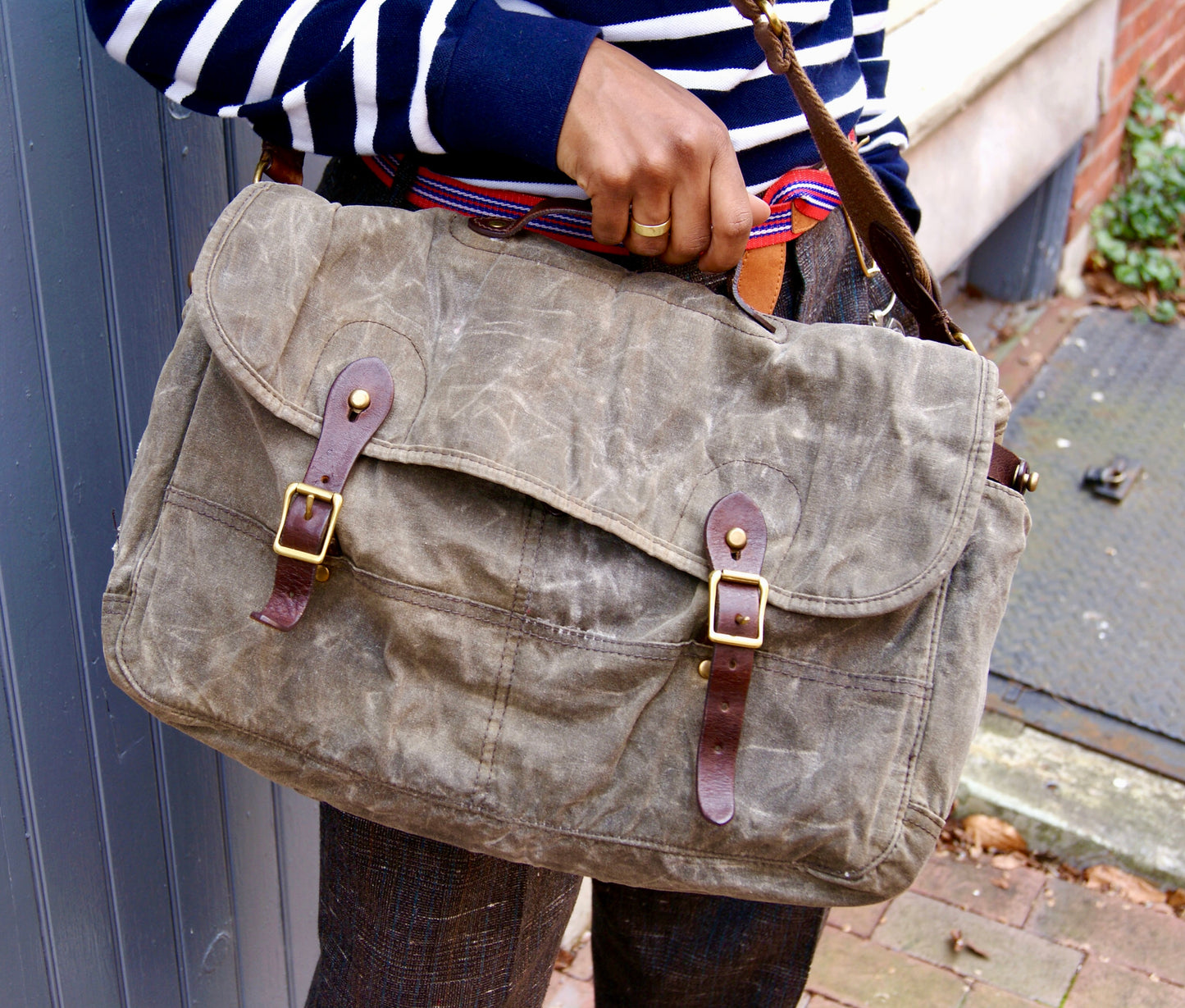 J. Crew Waxed Canvas & Leather Courier Bag