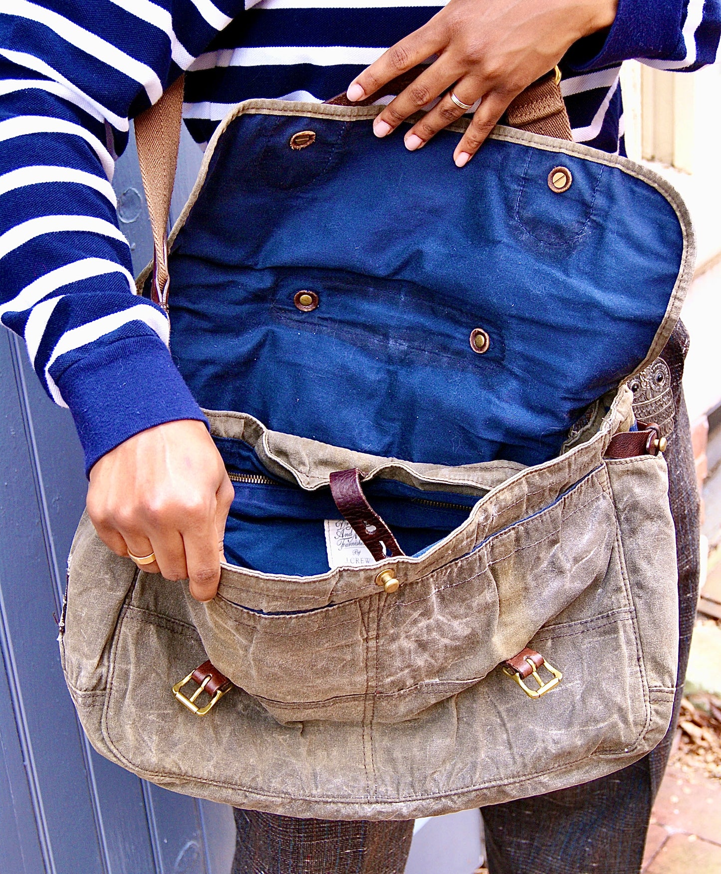 J. Crew Waxed Canvas & Leather Courier Bag