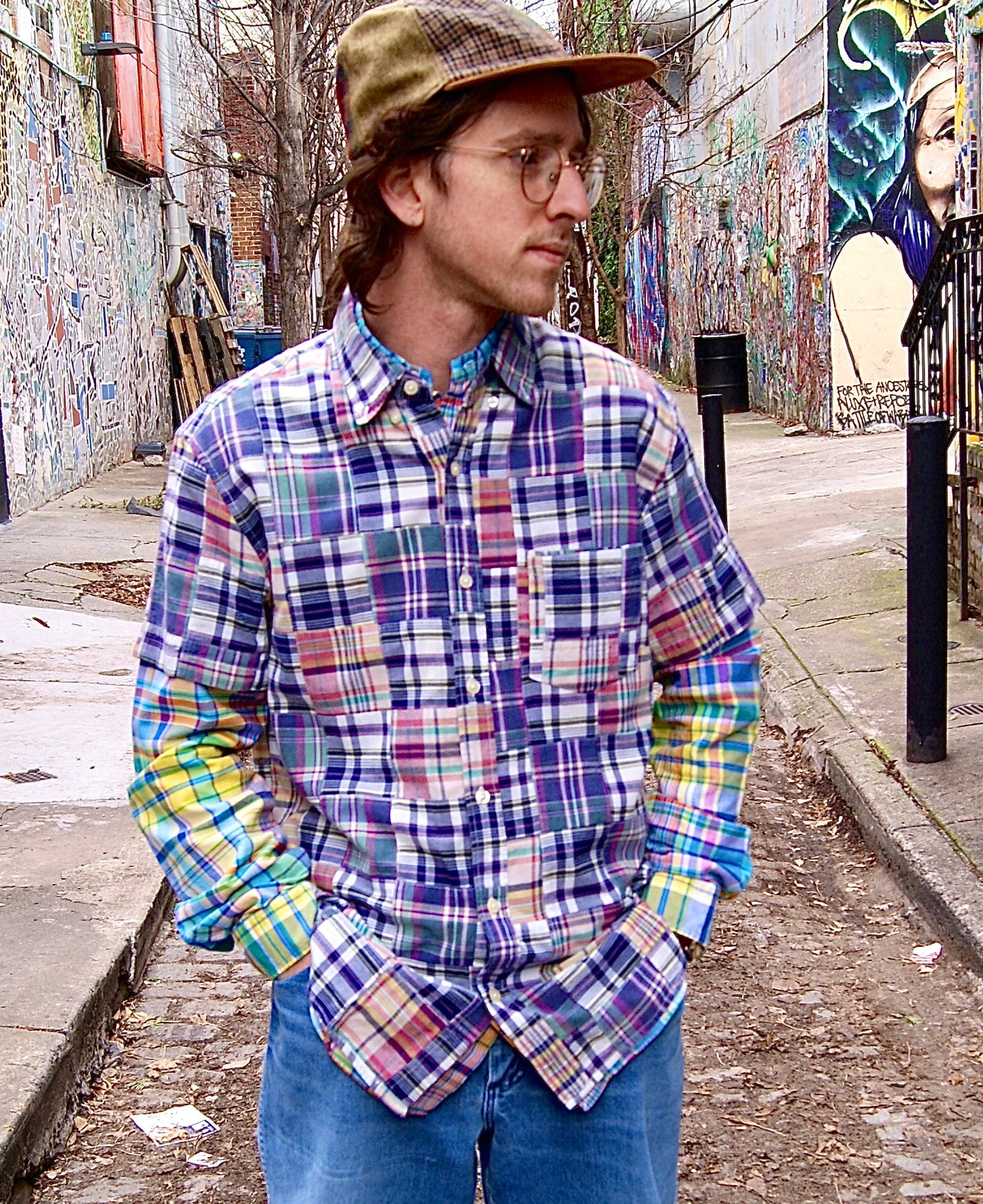 Model wears J. Crew Madras Patchwork Short-Sleeve Shirt