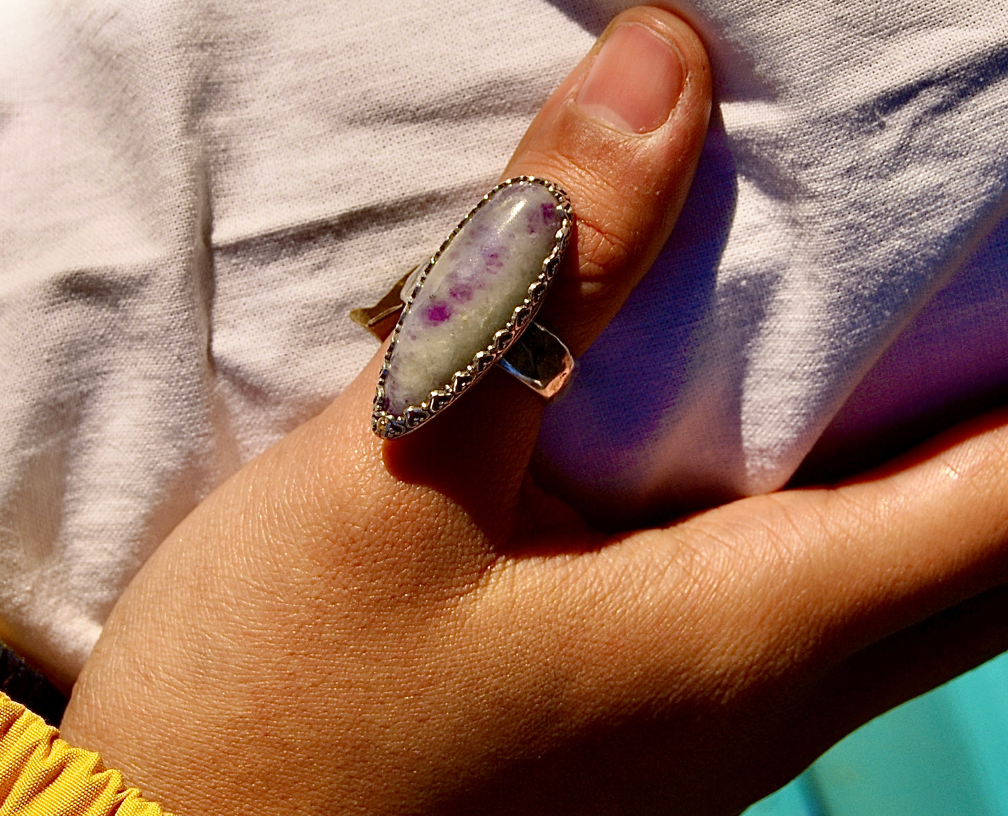 Wayward Silver Lepidolite in Quartz Ring