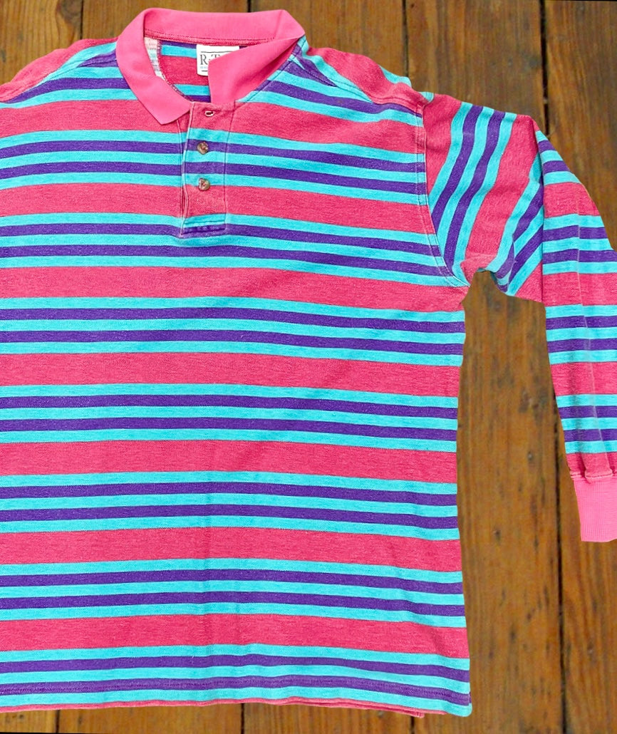 Long-Sleeve Striped Polo Shirt [vintage, large/extra large]