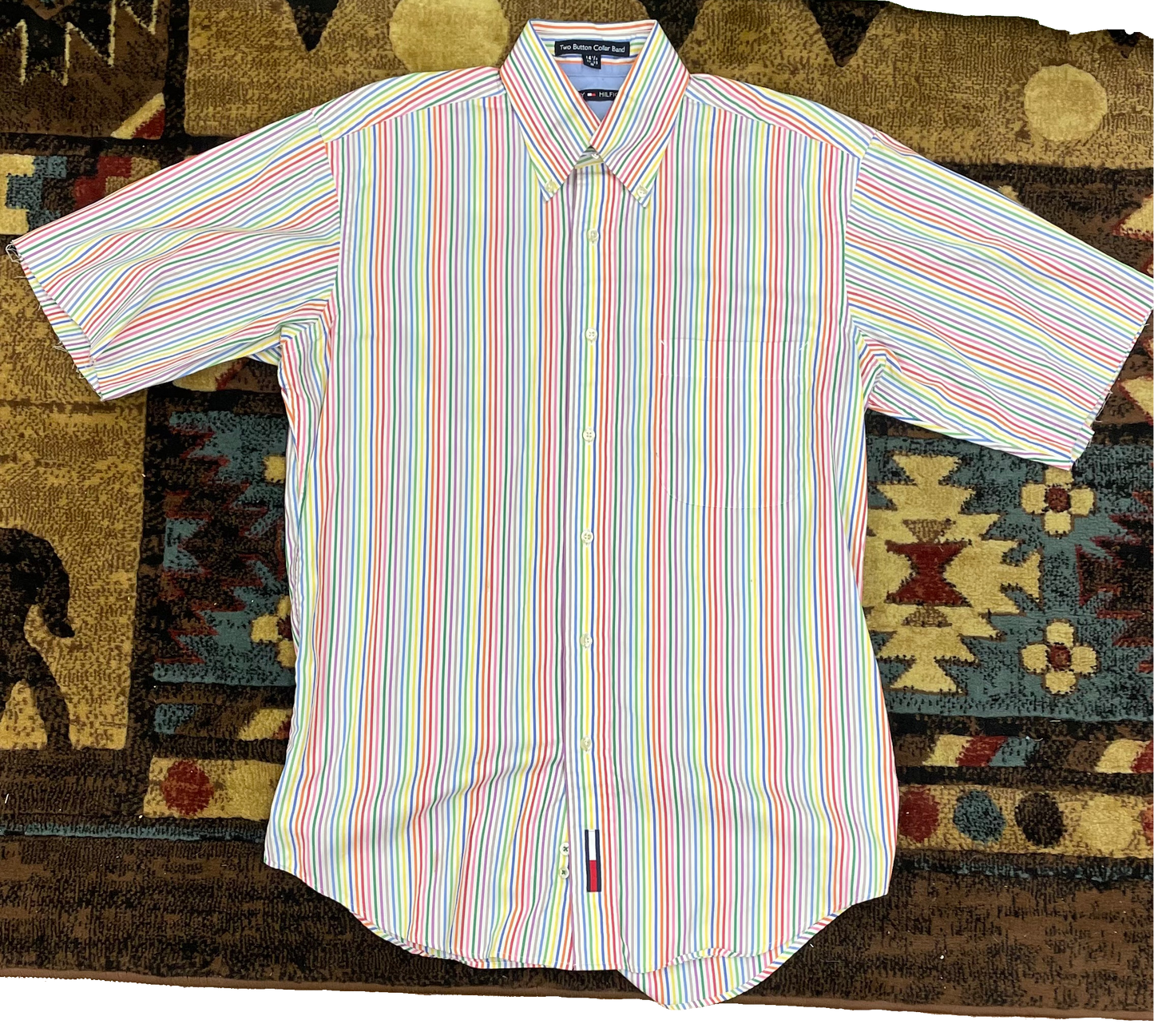 Tommy Hilfiger Multi-Colored Dress Shirt with Raw Hem [vintage, small]