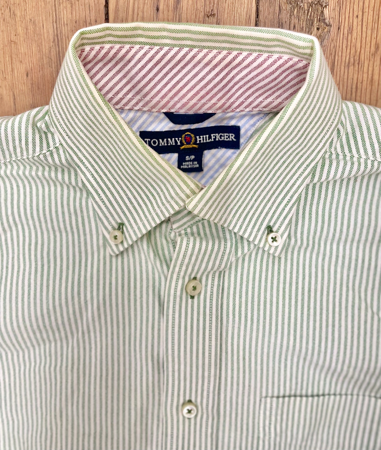 Tommy Hilfiger Green & White Striped Oxford Shirt [1990s, medium]