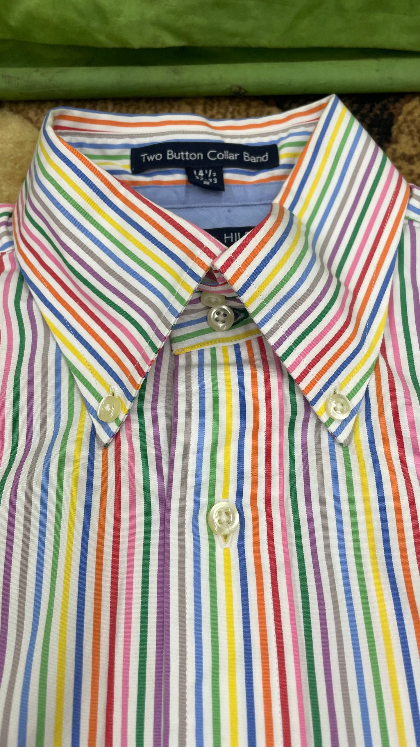 Tommy Hilfiger Multi-Colored Dress Shirt with Raw Hem [vintage, small]