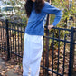 Pure white lounge pants with a nineties oversized cut & elastic waist