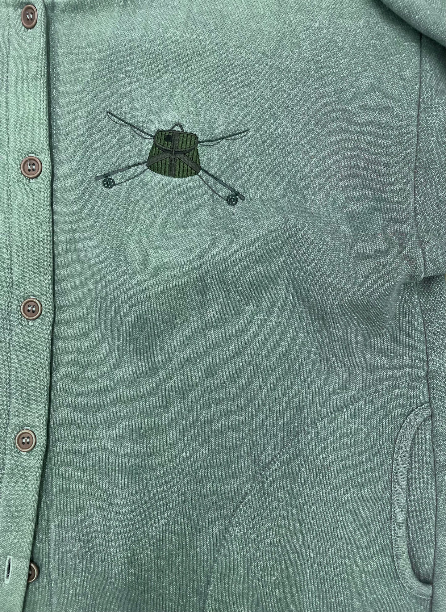 Orvis Cardigan Sweatshirt with Fly Fishing Stitched Graphic [vintage, medium]