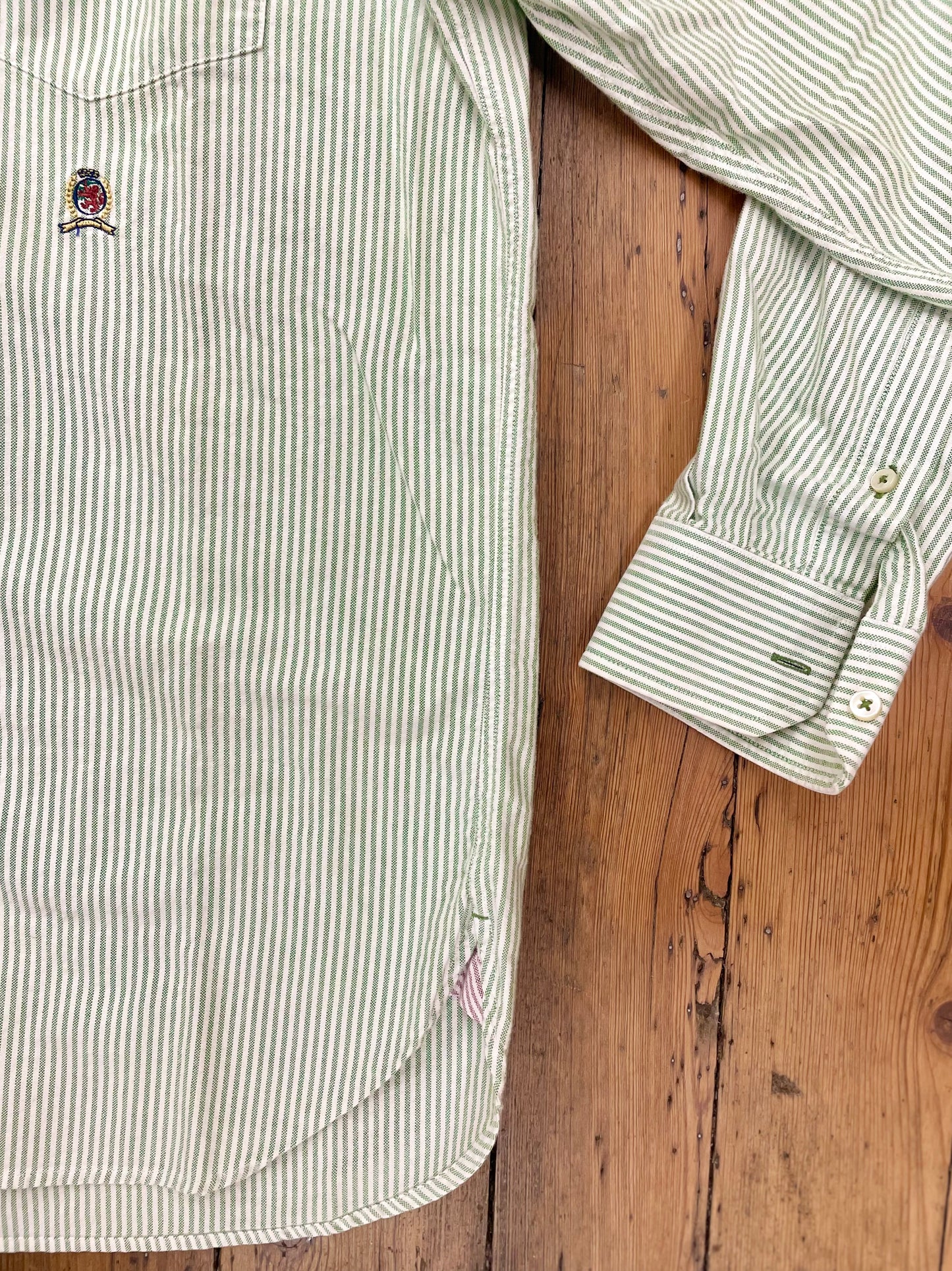 Tommy Hilfiger Green & White Striped Oxford Shirt [1990s, medium]