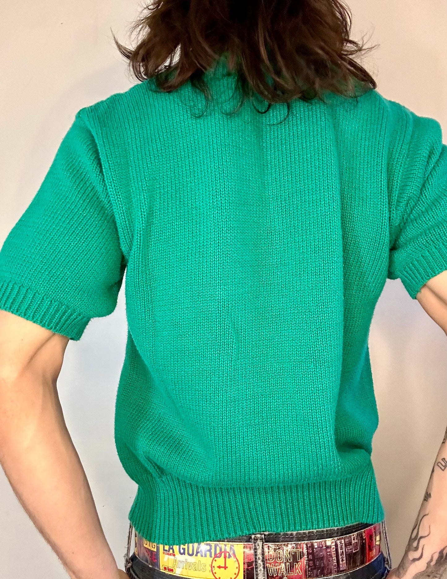 Short-Sleeve Cotton Sweater with Gold Buttons [1980s, women’s small/medium]