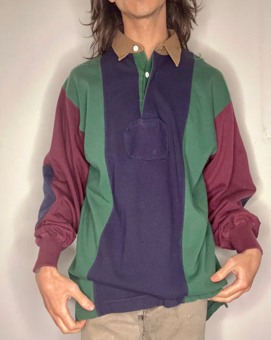 Brown-Collar Rugby Shirt with Elbow Patches [1990s, medium]