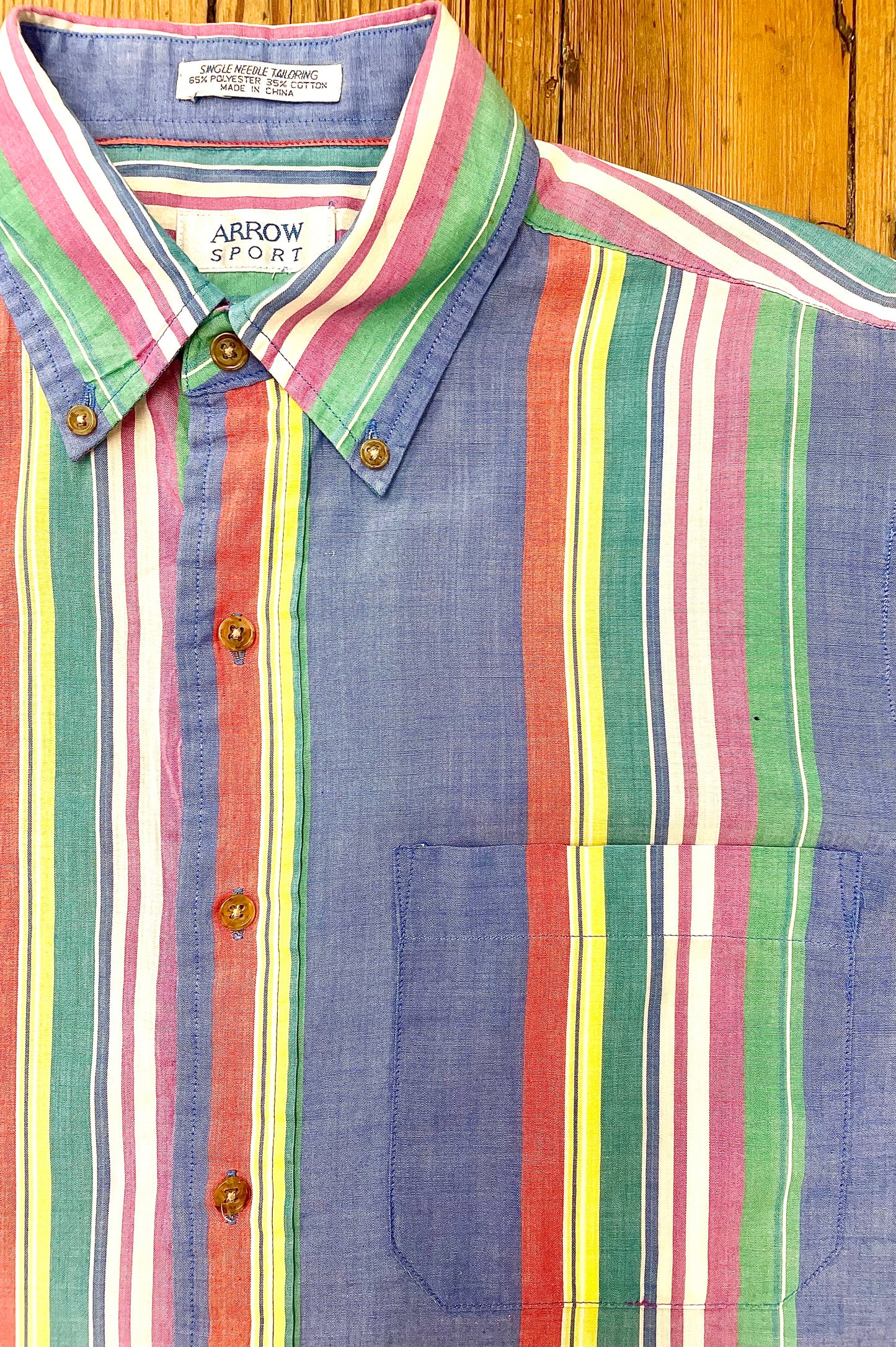 Rainbow-Striped Short-Sleeve Shirt [1980s, medium]