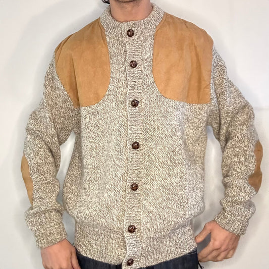 Gander Mtn Wool Grandpa Cardigan with Suede Patches [1970s, medium]