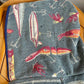 Reversible Hooded Vest with Embroidered Lures Print (handmade, repurposed design)