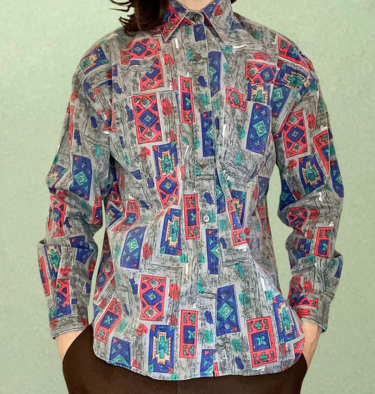 Long-Sleeve Shirt with Southwest Print [1990s, medium]
