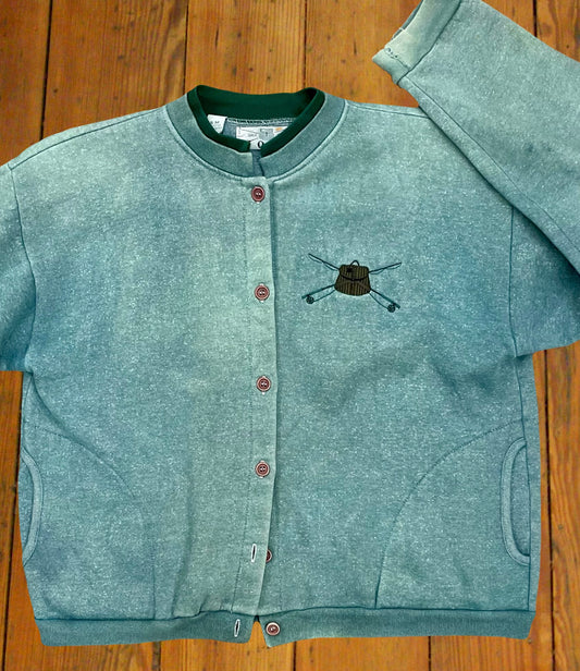 Orvis Cardigan Sweatshirt with Fly Fishing Stitched Graphic [vintage, medium]