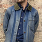 Model wearing the faded classic barn jacket from LL Bean, 80s/90s era.