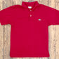 red polo shirt with classic alligator sewn-on emblem